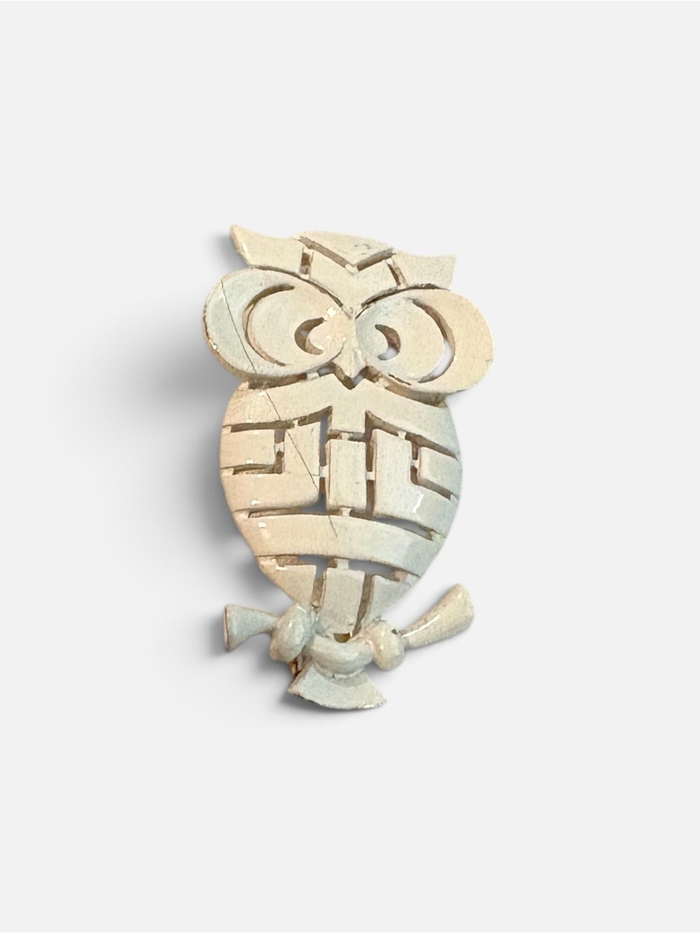 Gold Tone Owl Brooch Pin Openwork Geometric Retro